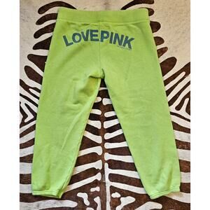 Y2K Victorias Secret Love Pink 2000s Logo Low Rise Jogger Sweatpants Size M Lime